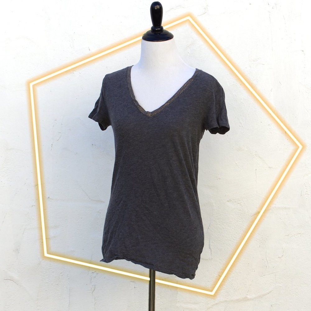 Grey V-Neck With Gold Foil Trim
